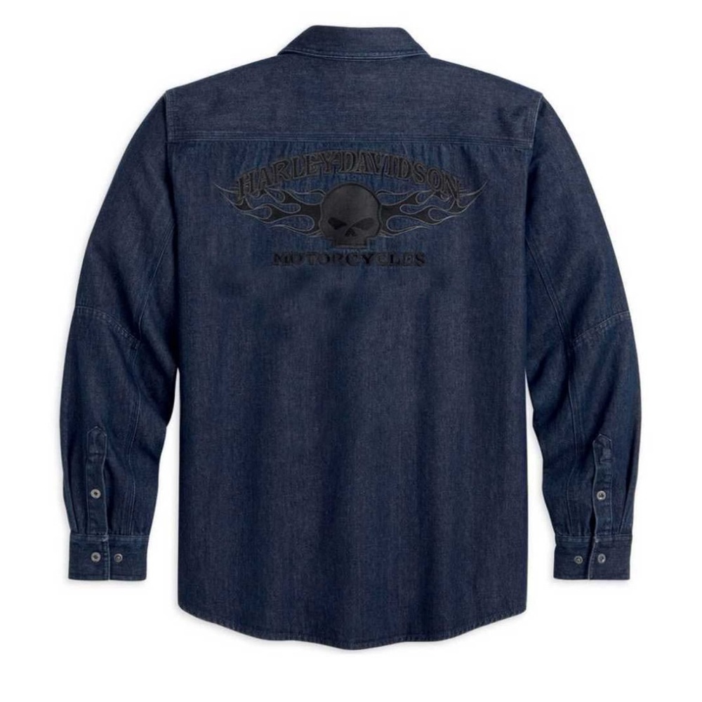 Harley-Davidson Motorcycles Men's Burning Skull Denim Shirt Size XL 99081-13VM - Picture 12 of 12